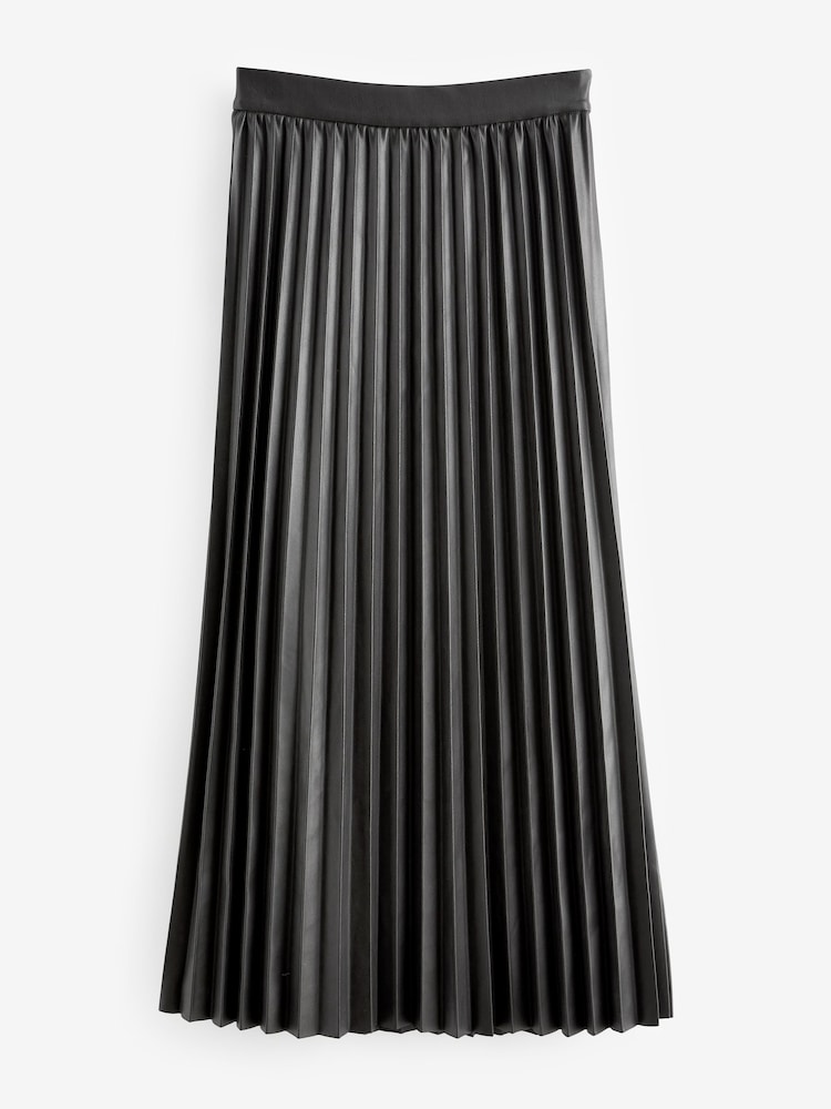 Black PU Pleated Midi Skirt - Image 5 of 6