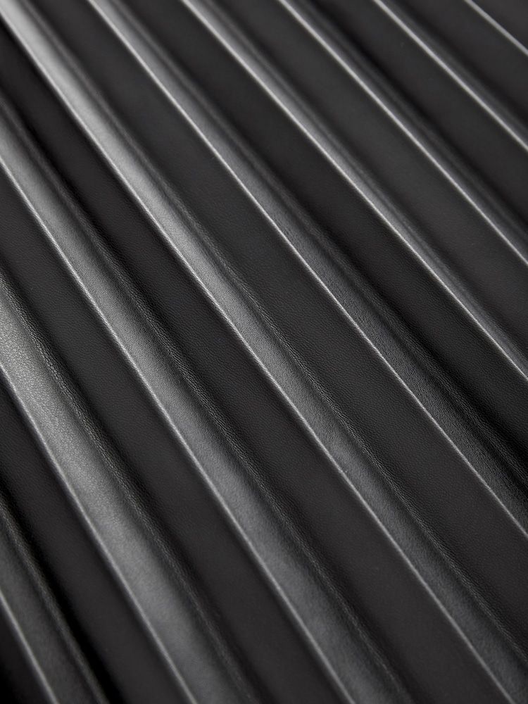 Black PU Pleated Midi Skirt - Image 6 of 6