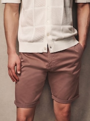Pink Slim Fit Premium Laundered Stretch Chino Shorts - Image 3 of 10