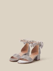 Monsoon Silver Open-Toe Bow Metallic Block Heel Sandals - Image 1 of 3