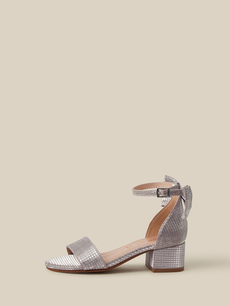 Monsoon Silver Open-Toe Bow Metallic Block Heel Sandals - Image 2 of 3