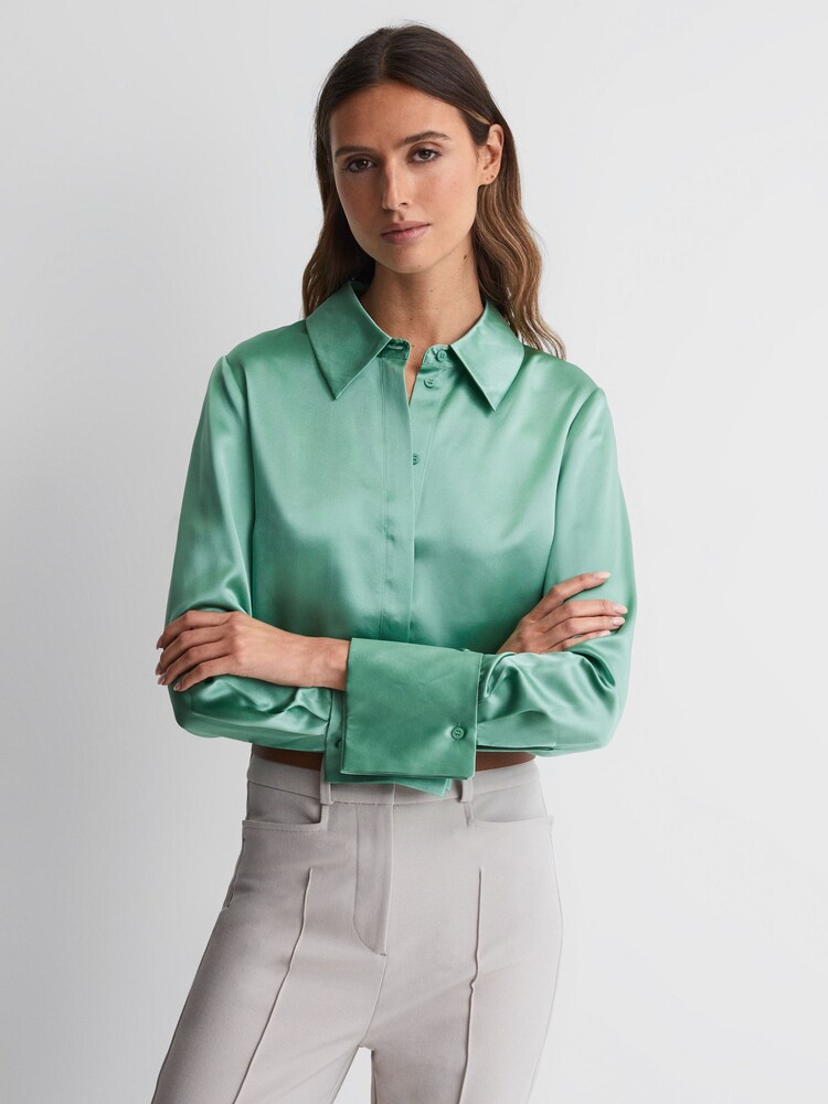 Reiss Aqua Haley Silk Shirt - Image 1 of 5