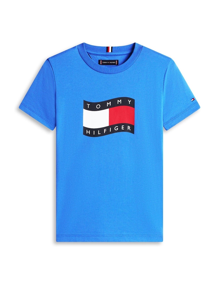 Azul - Camiseta de cuello redondo de punto ondulado con la bandera de Tommy Hilfiger - Imagen 4 de 4 Azul - Camiseta de cuello redondo de punto ondulado con la bandera de Tommy Hilfiger - Imagen 4 de 4