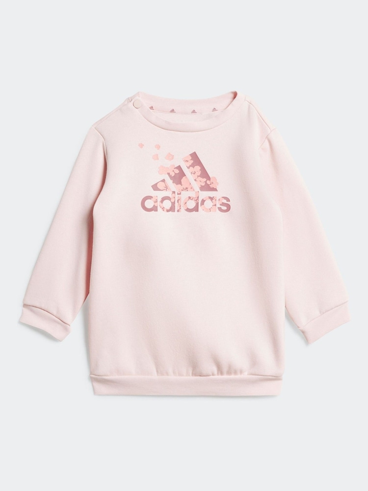 adidas Pink Kids Essentials Allover Print  Sweat Top Legging Set - Image 3 of 8