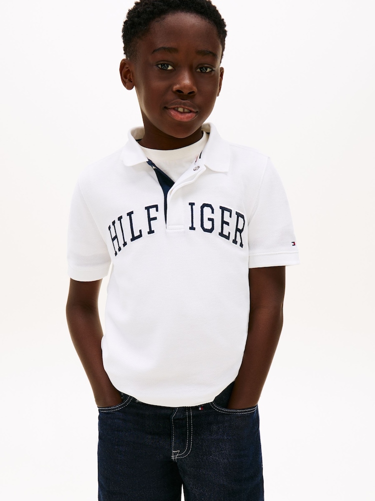 Tommy Hilfiger White Regular Fit Textured Polo Shirt - Image 1 of 5 Tommy Hilfiger White Regular Fit Textured Polo Shirt - Image 1 of 5