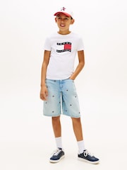 Blanco - Camiseta de cuello redondo de punto ondulado con la bandera de Tommy Hilfiger - Imagen 4 de 5