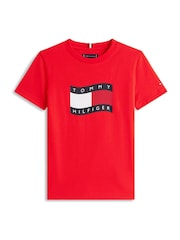 Rojo - Camiseta de cuello redondo de punto ondulado con la bandera de Tommy Hilfiger - Imagen 4 de 4