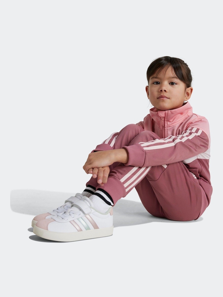 adidas Pink Kids Tiberio 3-Stripes Colorblock Shiny Tracksuit - Image 1 of 8