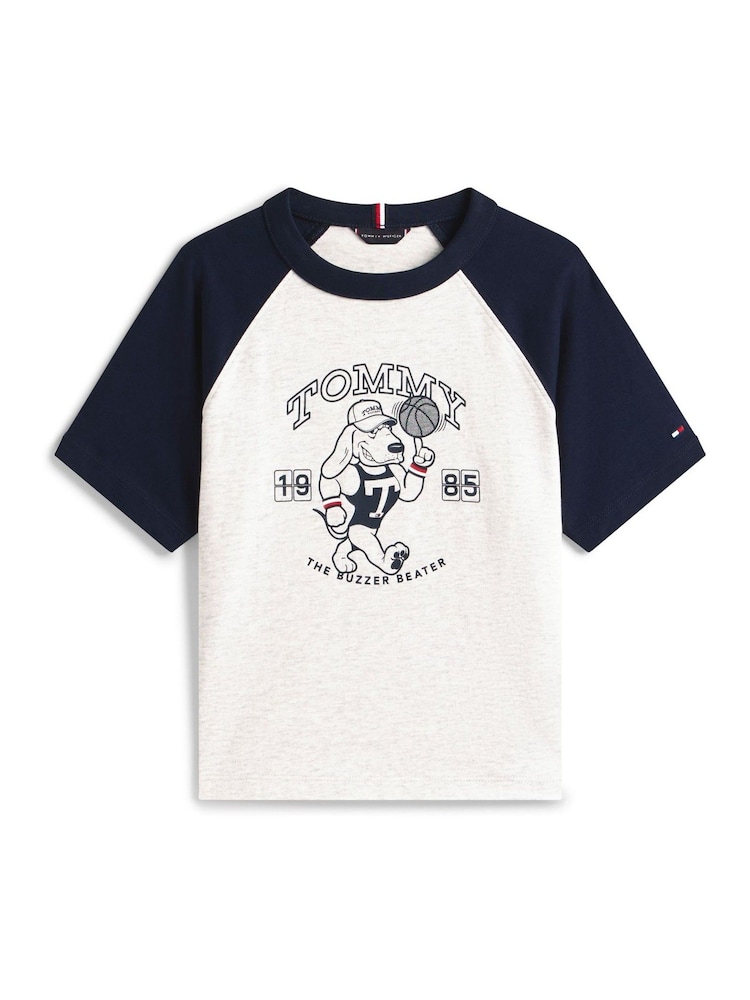 Tommy Hilfiger Grey Graphic Raglan Crew Neck T-Shirt - Image 5 of 5 Tommy Hilfiger Grey Graphic Raglan Crew Neck T-Shirt - Image 5 of 5