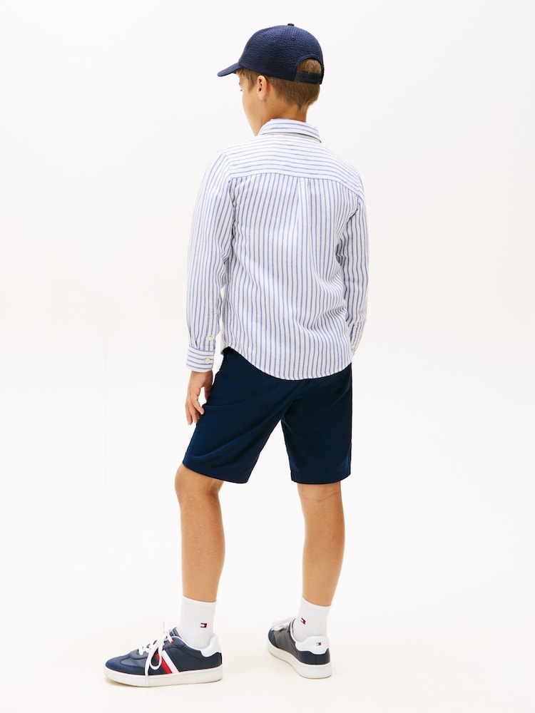 Μπλε - Πουκάμισο Tommy Hilfiger Ριγέ Λινό Blend με Κουμπιά - Εικόνα 2 από 5