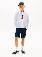 Μπλε - Πουκάμισο Tommy Hilfiger Ριγέ Λινό Blend με Κουμπιά - Εικόνα 3 από 5