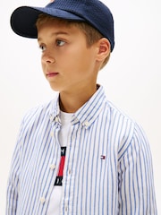 Μπλε - Πουκάμισο Tommy Hilfiger Ριγέ Λινό Blend με Κουμπιά - Εικόνα 4 από 5