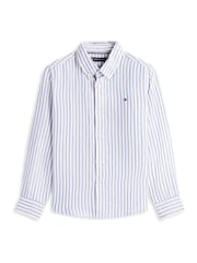 Μπλε - Πουκάμισο Tommy Hilfiger Ριγέ Λινό Blend με Κουμπιά - Εικόνα 5 από 5