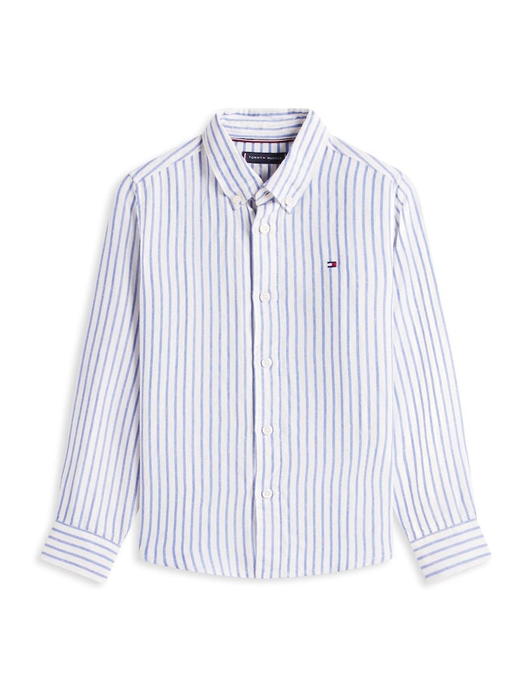 Μπλε - Πουκάμισο Tommy Hilfiger Ριγέ Λινό Blend με Κουμπιά - Εικόνα 5 από 5