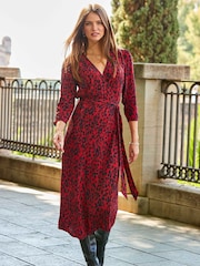 Sosandar Red Wrap Front Midi Wrap Dress - Image 1 of 5