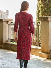 Sosandar Red Wrap Front Midi Wrap Dress - Image 2 of 5