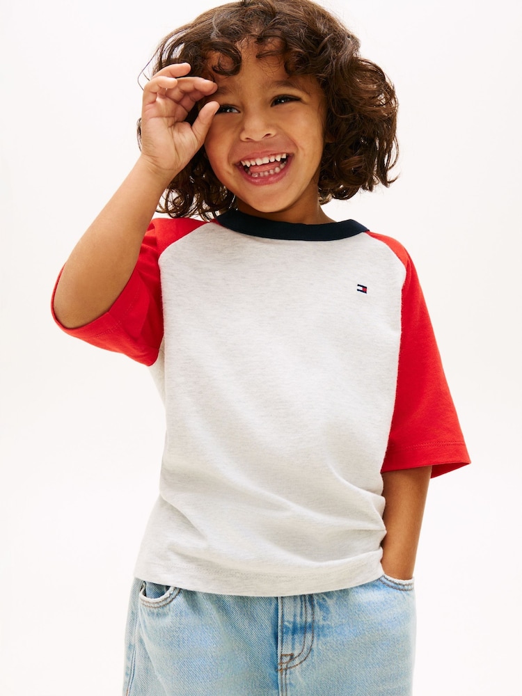 Tommy Hilfiger Grey Colour-Blocked Jersey Crew Neck T-Shirt - Image 1 of 5 Tommy Hilfiger Grey Colour-Blocked Jersey Crew Neck T-Shirt - Image 1 of 5
