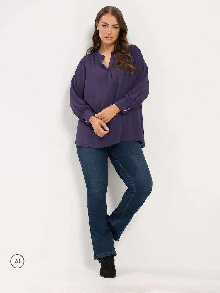 Yours Curve Purple Half Placket Blouse - Image 2 of 6 Yours Curve Purple Half Placket Blouse - Image 2 of 6