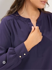 Yours Curve Purple Half Placket Blouse - Image 4 of 6