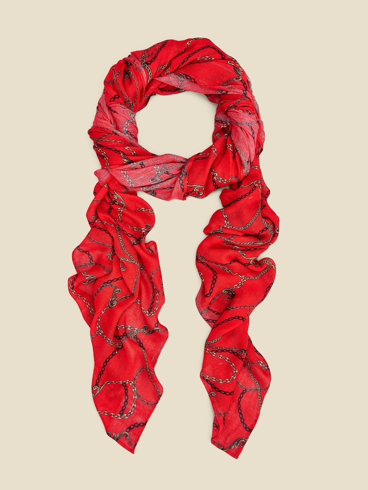 Sosandar Red Chain Print Scarf - Image 2 of 3 Sosandar Red Chain Print Scarf - Image 2 of 3