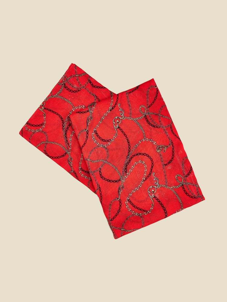 Sosandar Red Chain Print Scarf - Image 3 of 3 Sosandar Red Chain Print Scarf - Image 3 of 3