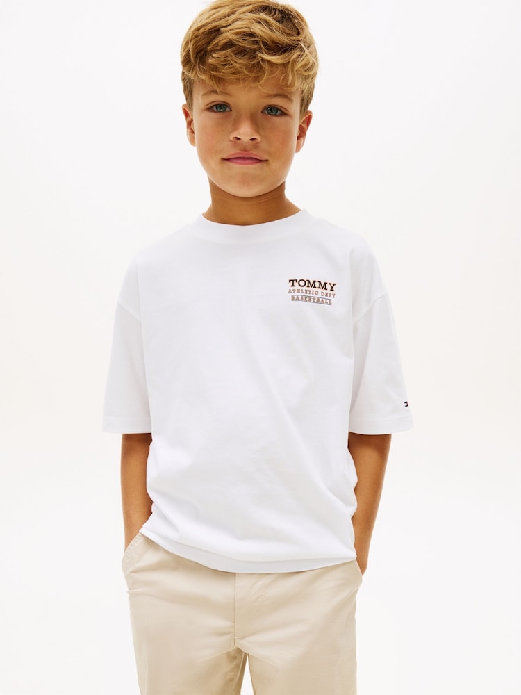 Tommy Hilfiger White Back Graphic Crew Neck T-Shirt - Image 1 of 5 Tommy Hilfiger White Back Graphic Crew Neck T-Shirt - Image 1 of 5