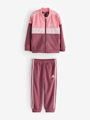 adidas Pink Infants 3-Stripes Colourblock Shiny Tracksuit - Image 1 of 8