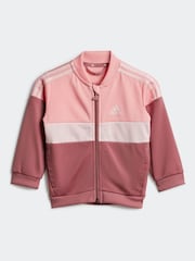 adidas Pink Infants 3-Stripes Colourblock Shiny Tracksuit - Image 2 of 8