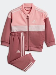 adidas Pink Infants 3-Stripes Colourblock Shiny Tracksuit - Image 4 of 8