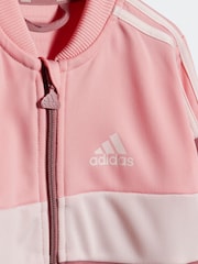 adidas Pink Infants 3-Stripes Colourblock Shiny Tracksuit - Image 6 of 8