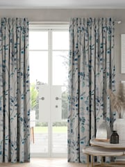 Blue Isla Floral Made To Measure 100% Cotton Curtains - Image 1 of 9