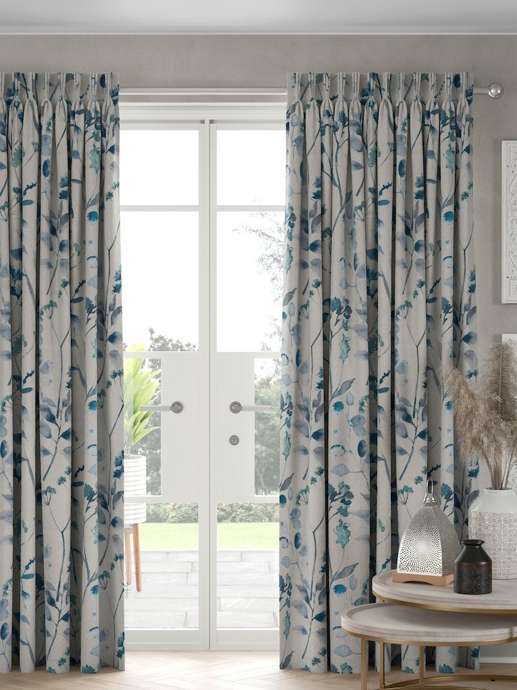 Blue Isla Floral Made To Measure 100% Cotton Curtains - Image 1 of 9