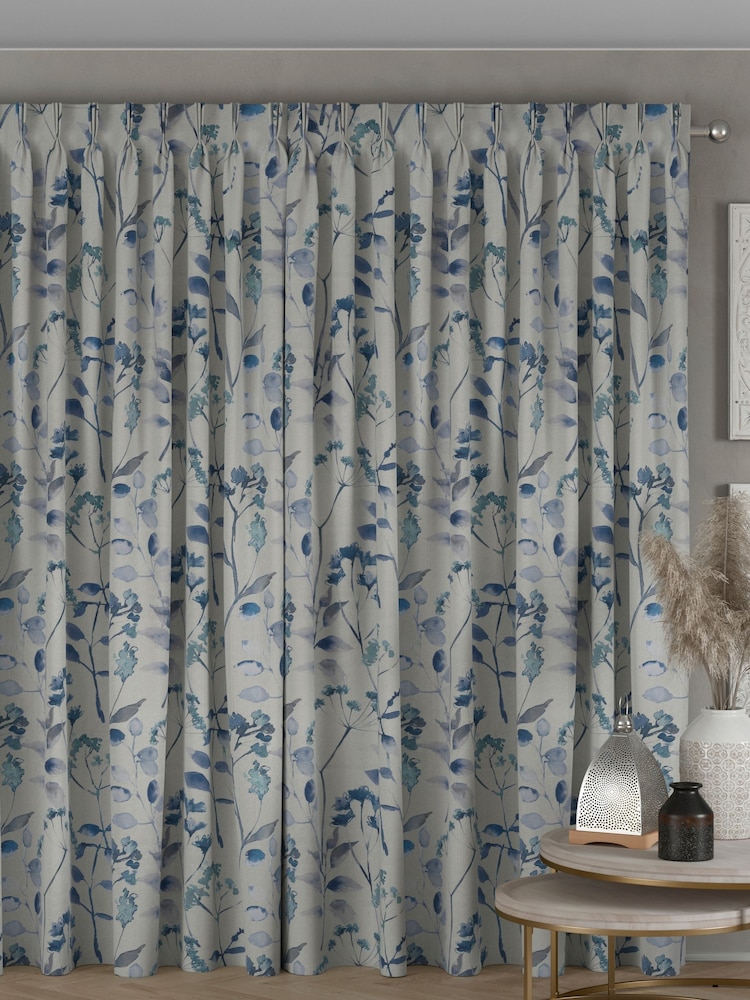 Blue Isla Floral Made To Measure 100% Cotton Curtains - Image 2 of 9