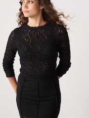 Black Lace Long Sleeve Top - Image 1 of 6