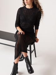Black Lace Long Sleeve Top - Image 2 of 6