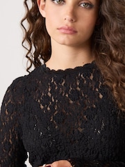 Black Lace Long Sleeve Top - Image 4 of 6