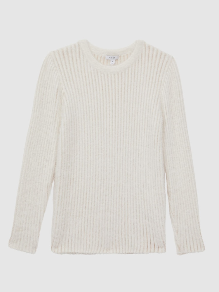 Reiss Ivory Iris Ribbed Fluffy Crew Neck Jumper - Image 2 of 5