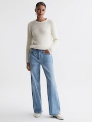 Reiss Ivory Iris Ribbed Fluffy Crew Neck Jumper - Image 4 of 5