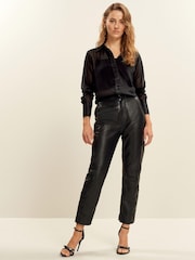 Black Satin Trim Long Sleeve Sheer Shirt - Image 2 of 6