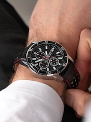 Sekonda Mens Midnight 44mm Analogue Black Watch With Silver Case And Leather Upper Strap With Dial - Image 1 of 6