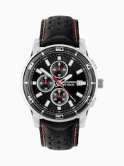 Sekonda Mens Midnight 44mm Analogue Black Watch With Silver Case And Leather Upper Strap With Dial - Image 2 of 6
