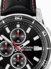 Sekonda Mens Midnight 44mm Analogue Black Watch With Silver Case And Leather Upper Strap With Dial - Image 3 of 6