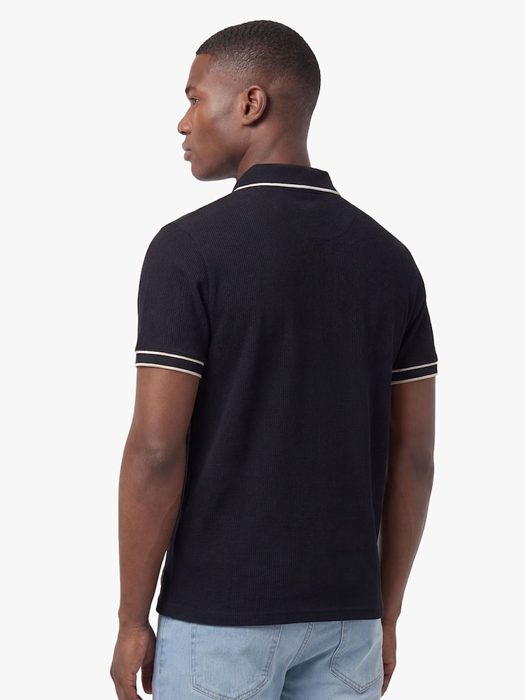 Luke 1977 Black Vesuvius Waffle Polo Shirt - Image 2 of 5 Luke 1977 Black Vesuvius Waffle Polo Shirt - Image 2 of 5