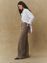 Brown Jersey Denim Wide Leg Trousers - Image 1 of 8