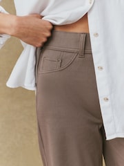 Brown Jersey Denim Wide Leg Trousers - Image 4 of 8