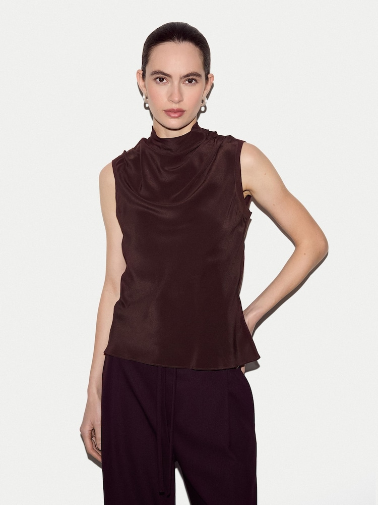 Jigsaw Brown Silk Front Knit Tank - Image 1 of 5 Jigsaw Brown Silk Front Knit Tank - Image 1 of 5
