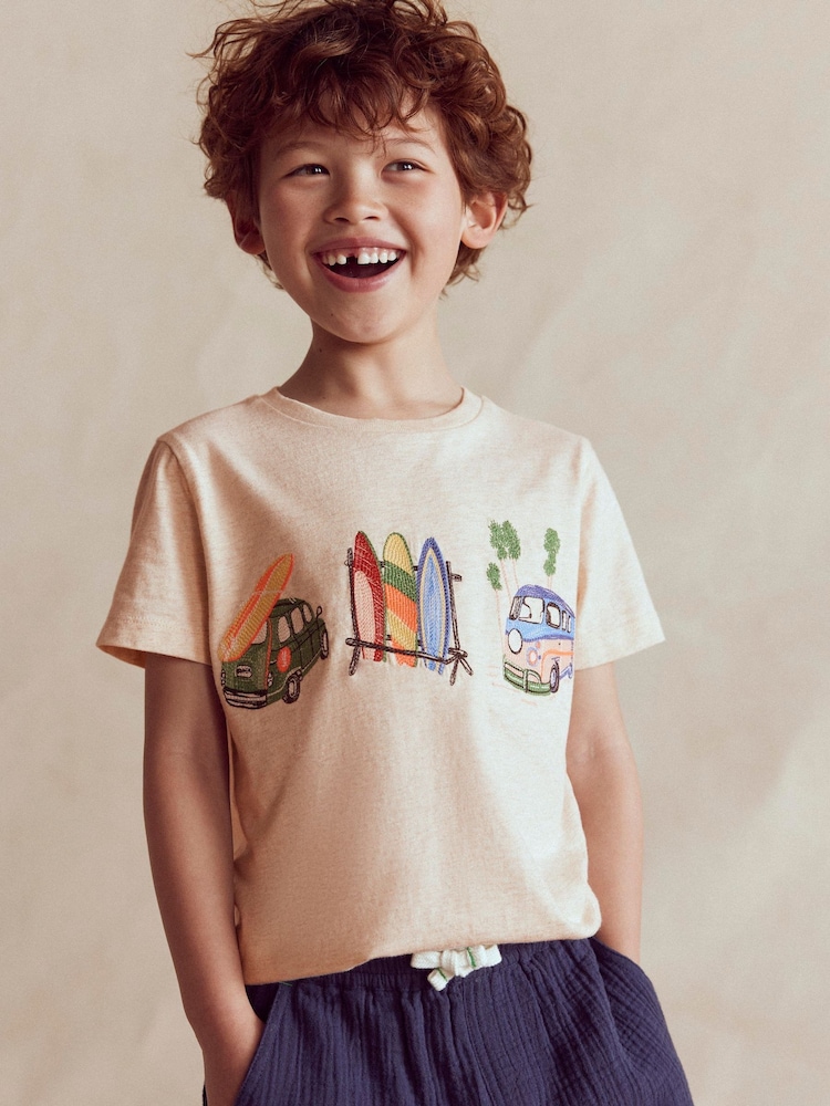 Boden Natural Linear Stitch T-Shirt - Image 1 of 4 Boden Natural Linear Stitch T-Shirt - Image 1 of 4