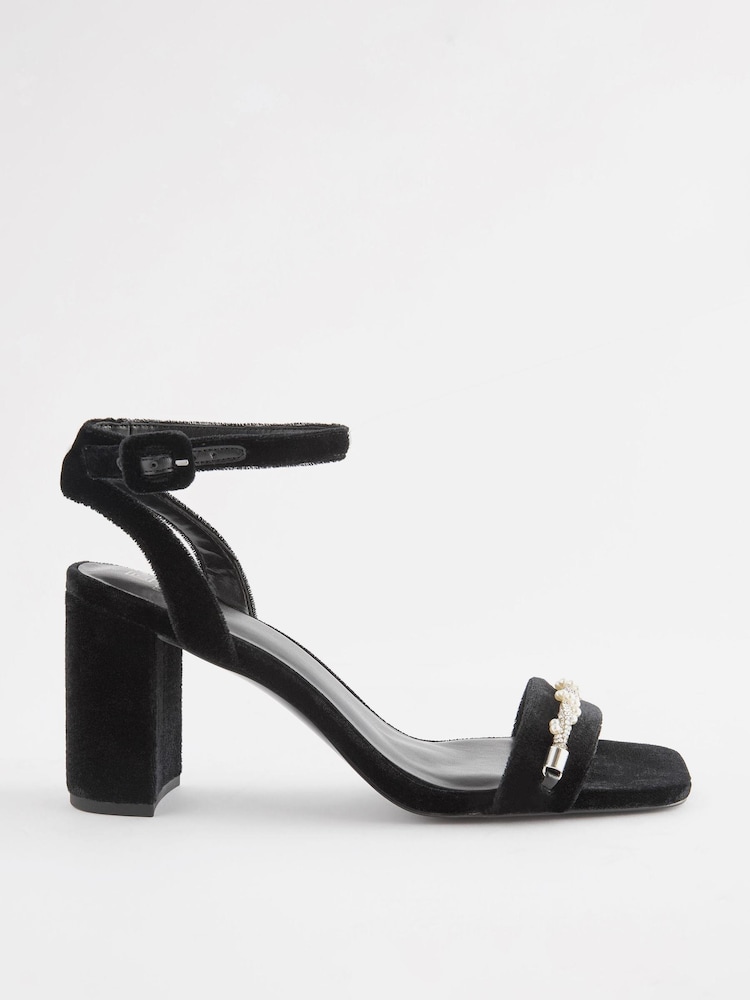 Black Forever Comfort® Pearl Trim Block Heel Sandals - Image 2 of 5