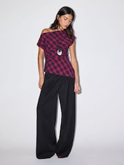 BHOEM Red Draped Asymmetrical Plaid Wrap Top - Image 3 of 5