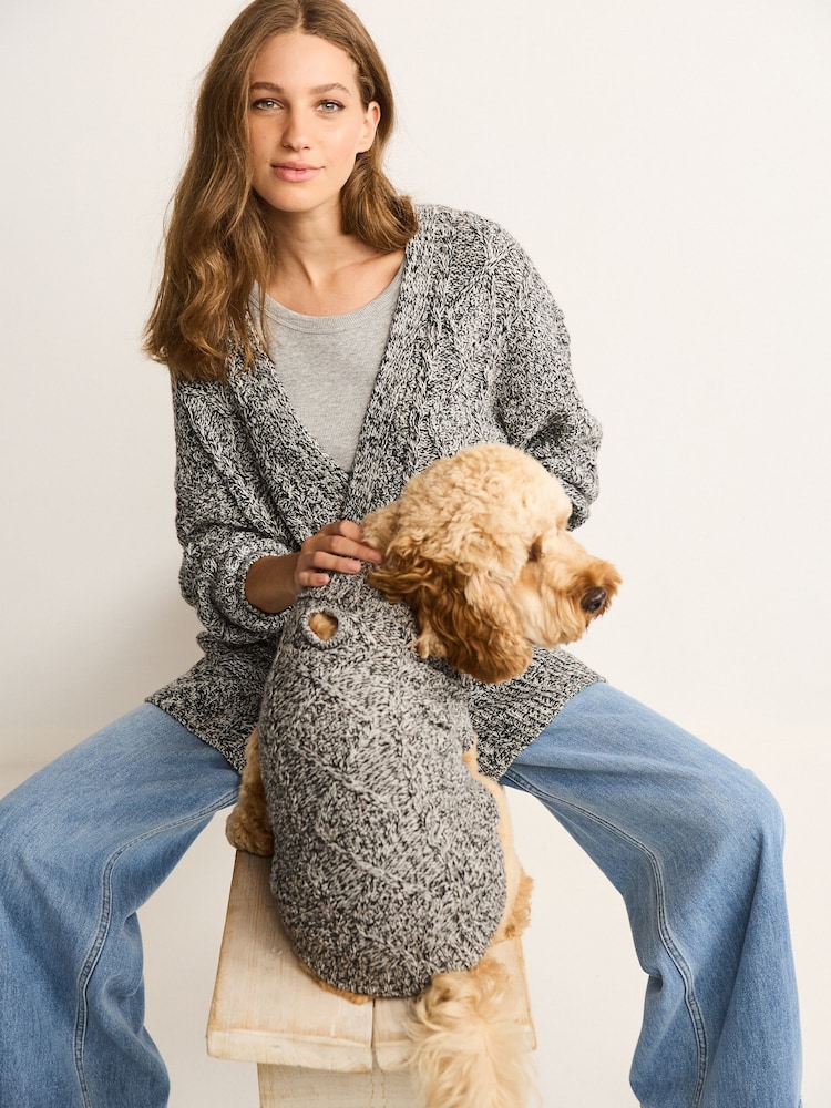 Charcoal Grey Cable Stitch Dog Jumper - Image 1 of 9